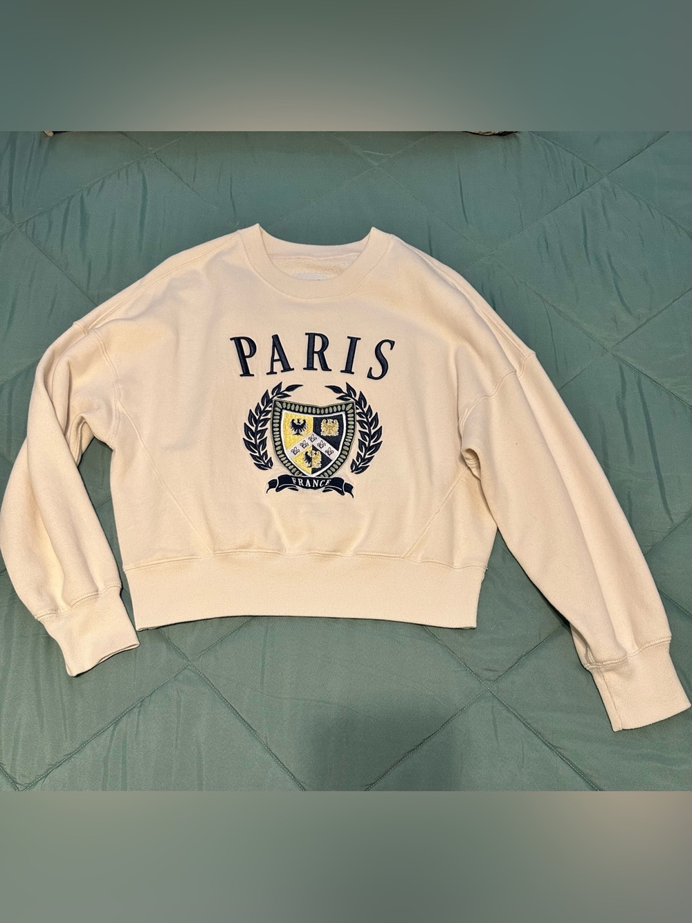 Abercrombie & Fitch Cream Paris Crest Crewneck Sweatshirt